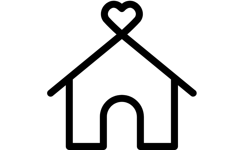 Simple outline of a house with a heart on the pinnacle