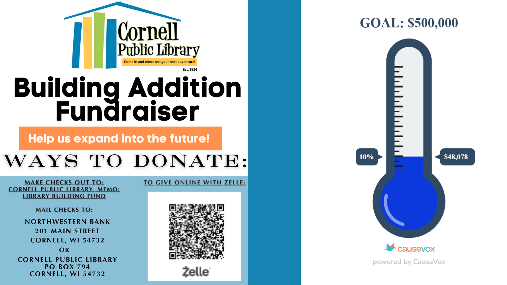 Picture of four female library staff members, with information on building fundraiser.